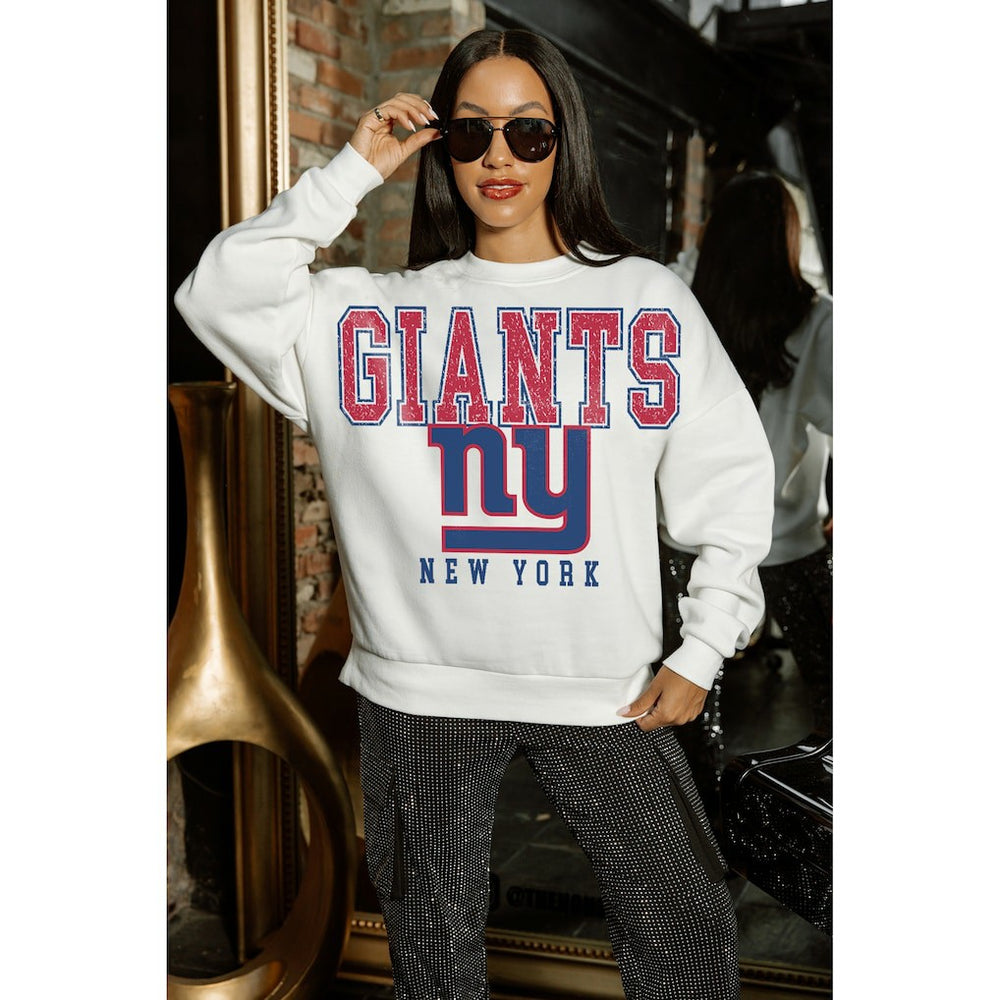 New York Giants Gameday Couture Women's Sunday Drives Oversized Crewneck Pullover Sweatshirt - White