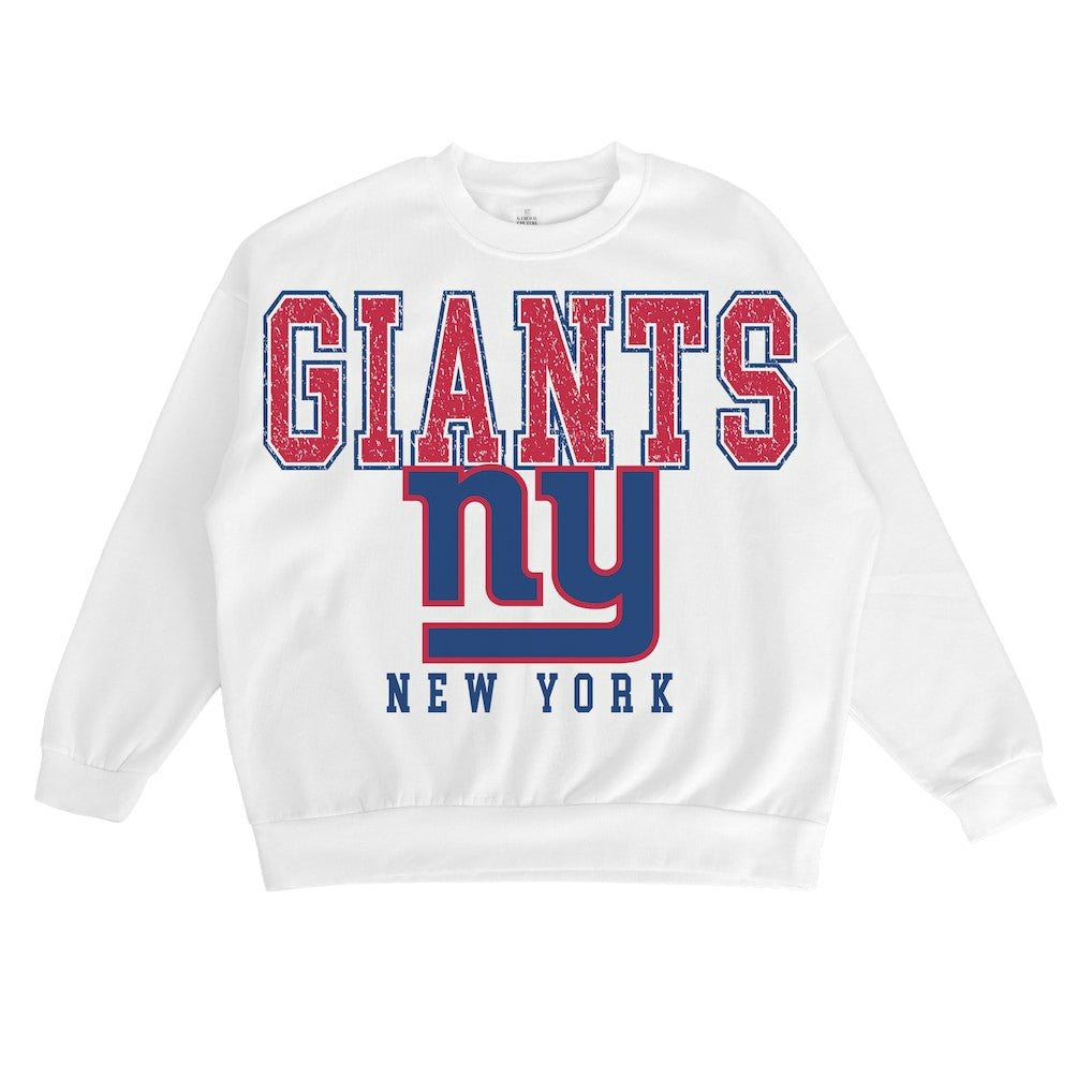 New York Giants Gameday Couture Women's Sunday Drives Oversized Crewneck Pullover Sweatshirt - White
