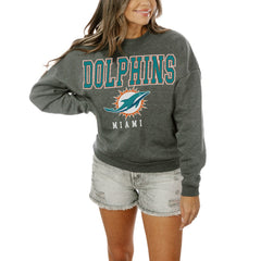 Miami Dolphins Gameday Couture Women's Oversized Bring The Energy Pullover Sweatshirt - Charcoal