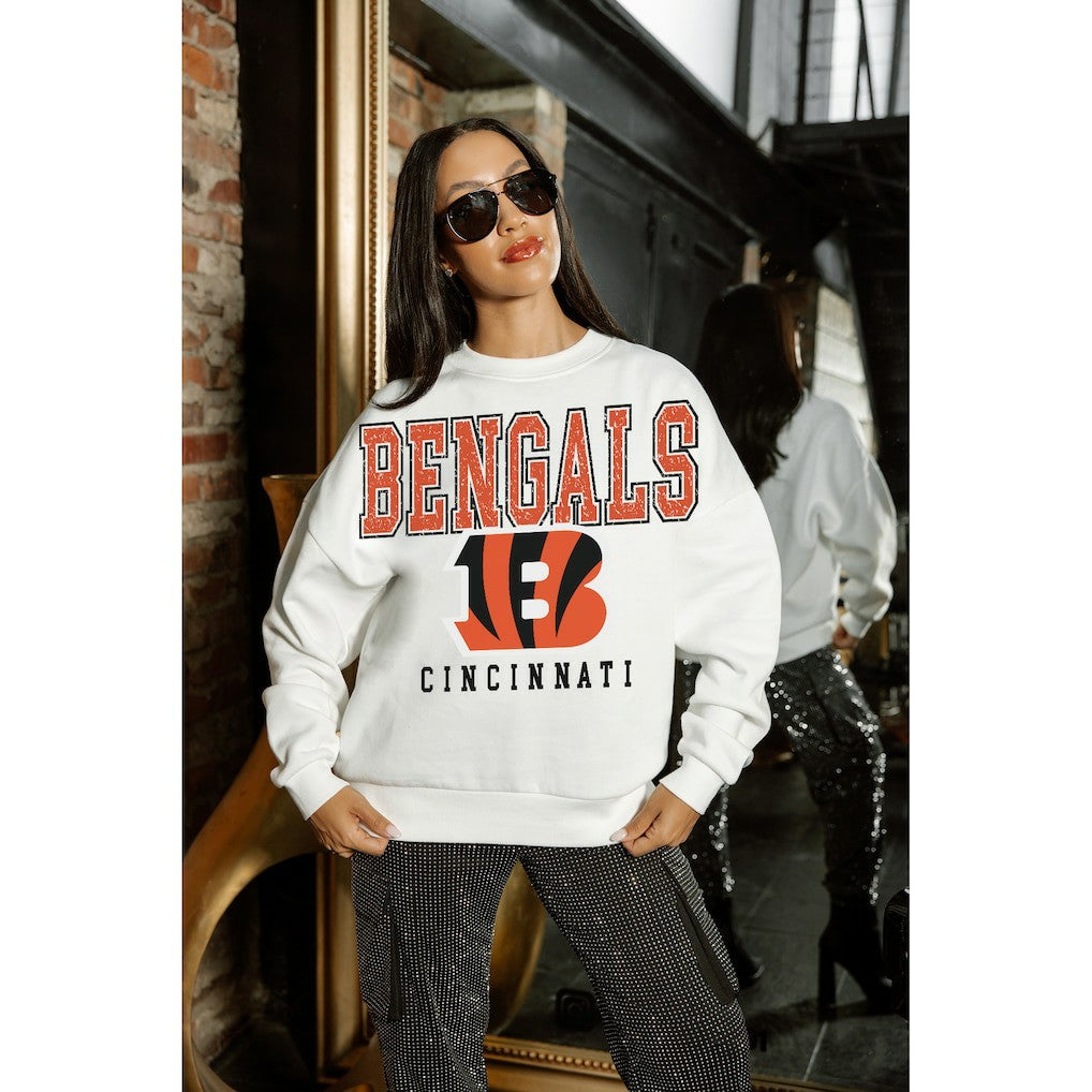 Cincinnati Bengals Gameday Couture Women's Sunday Drives Oversized Crewneck Pullover Sweatshirt - White