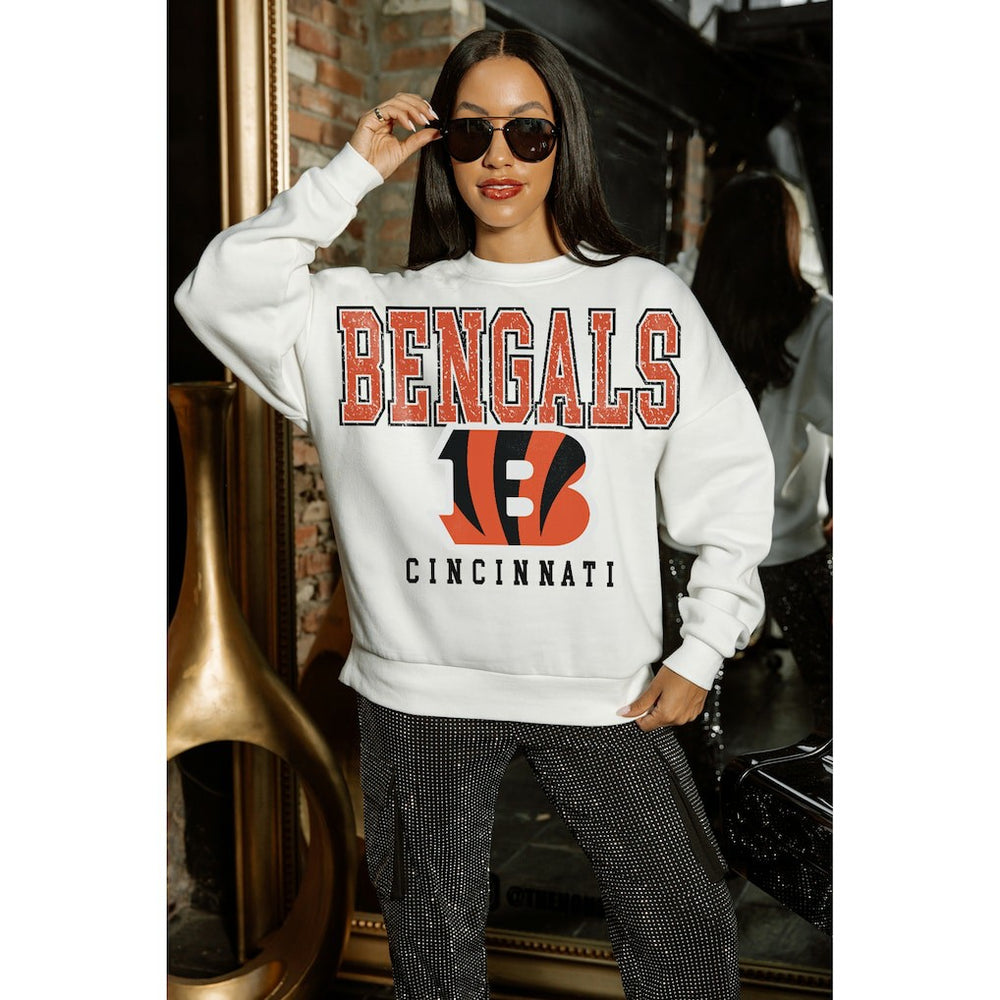 Cincinnati Bengals Gameday Couture Women's Sunday Drives Oversized Crewneck Pullover Sweatshirt - White