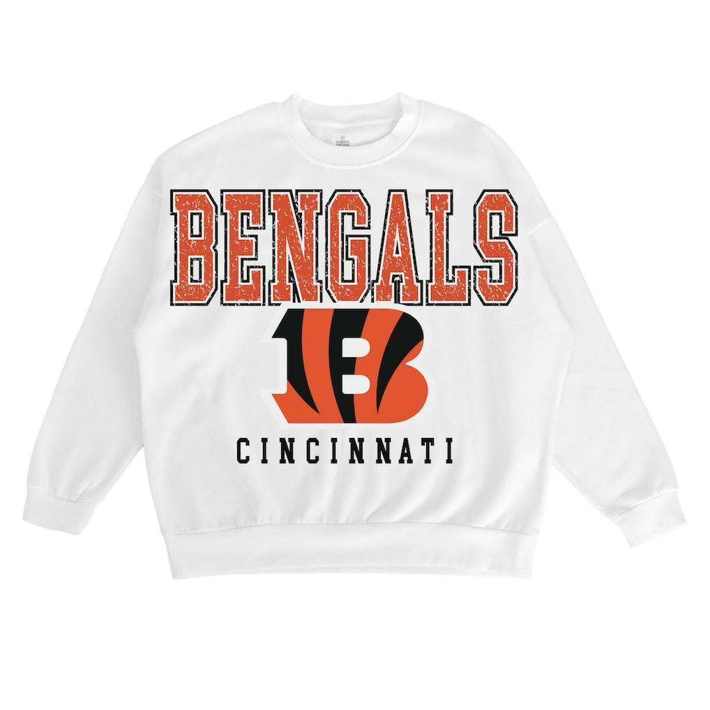 Cincinnati Bengals Gameday Couture Women's Sunday Drives Oversized Crewneck Pullover Sweatshirt - White