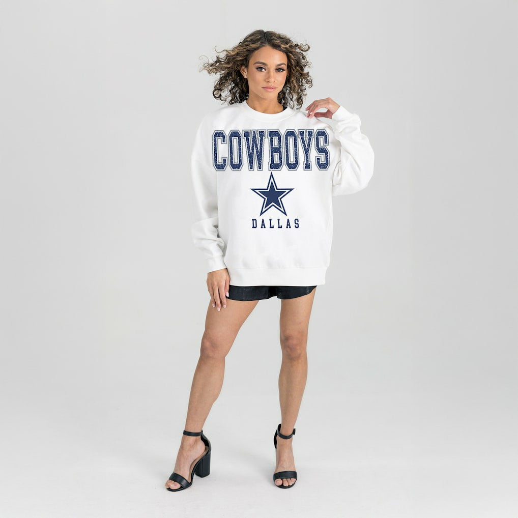 Dallas Cowboys Gameday Couture Women's Sunday Drives Oversized Crewneck Pullover Sweatshirt - White