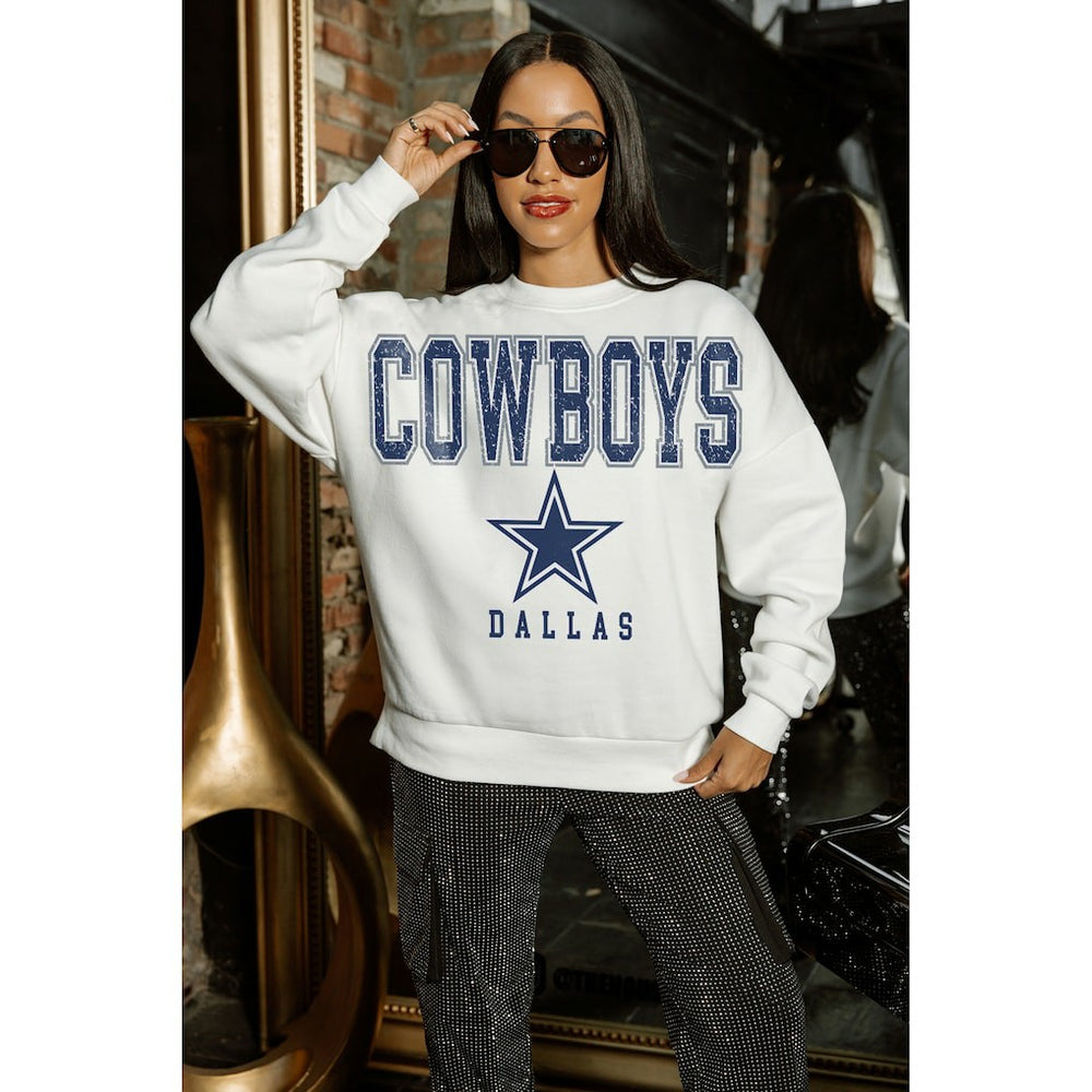 Dallas Cowboys Gameday Couture Women's Sunday Drives Oversized Crewneck Pullover Sweatshirt - White