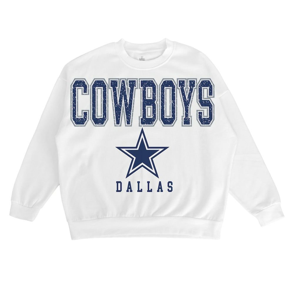 Dallas Cowboys Gameday Couture Women's Sunday Drives Oversized Crewneck Pullover Sweatshirt - White