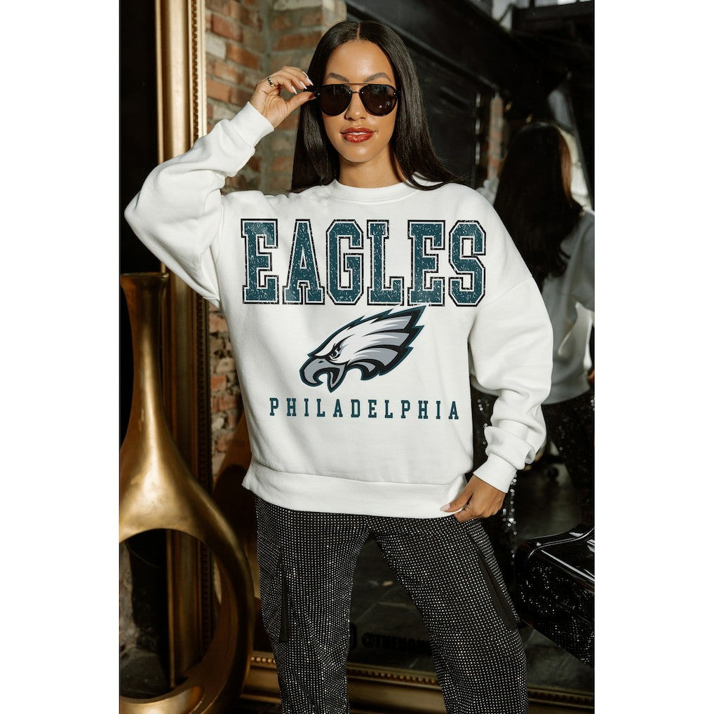 Philadelphia Eagles Gameday Couture Women's Sunday Drives Oversized Crewneck Pullover Sweatshirt - White