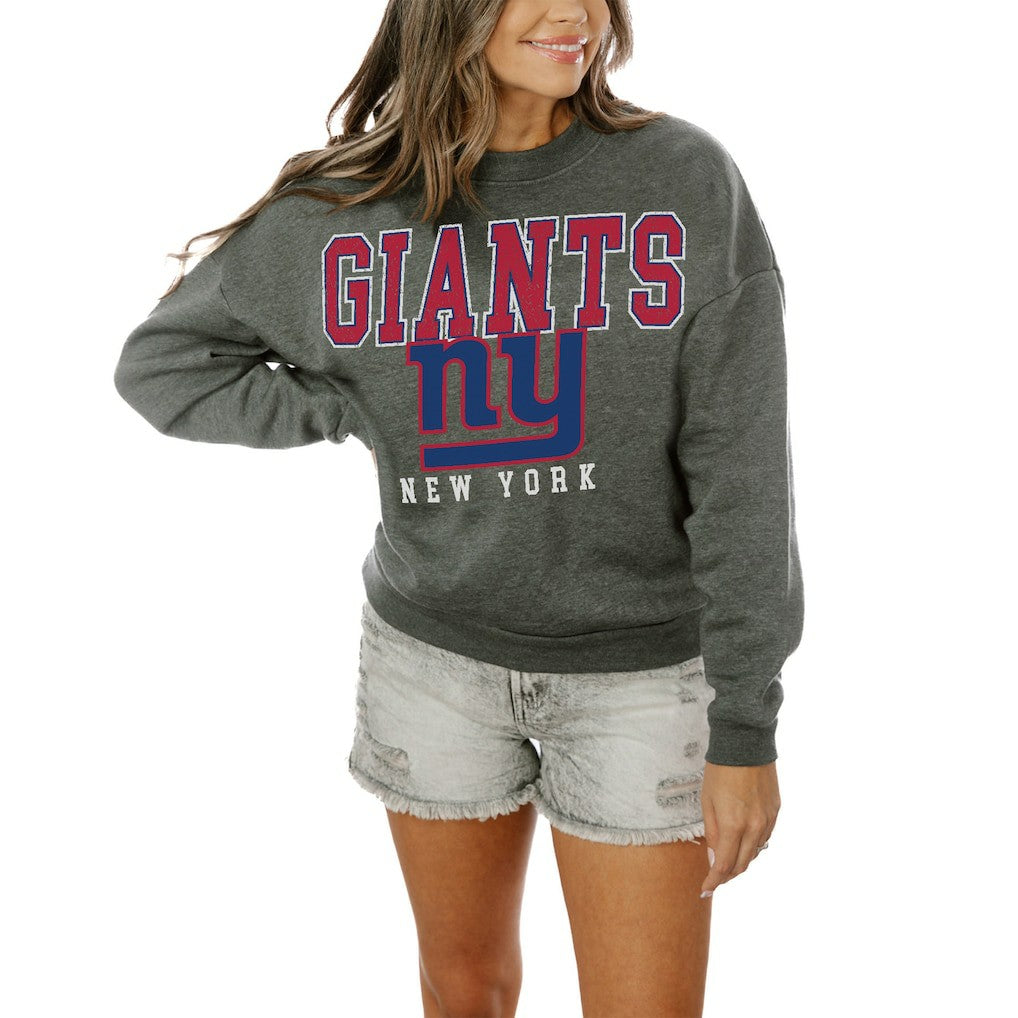 New York Giants Gameday Couture Women's Oversized Bring The Energy Pullover Sweatshirt - Charcoal