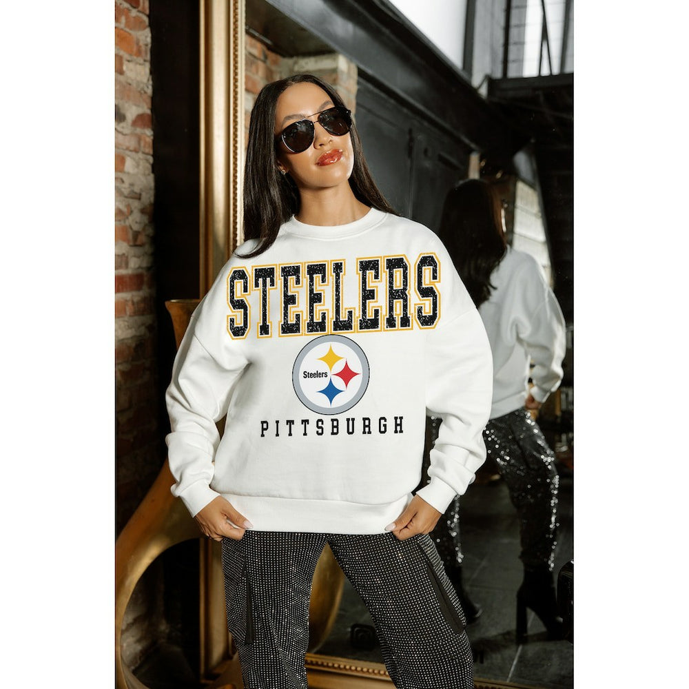 Pittsburgh Steelers Gameday Couture Women's Sunday Drives Oversized Crewneck Pullover Sweatshirt - White