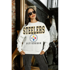 Pittsburgh Steelers Gameday Couture Women's Sunday Drives Oversized Crewneck Pullover Sweatshirt - White