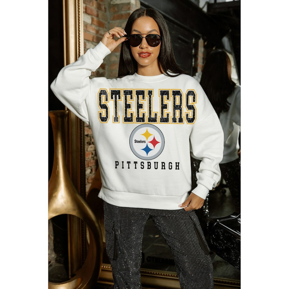 Pittsburgh Steelers Gameday Couture Women's Sunday Drives Oversized Crewneck Pullover Sweatshirt - White