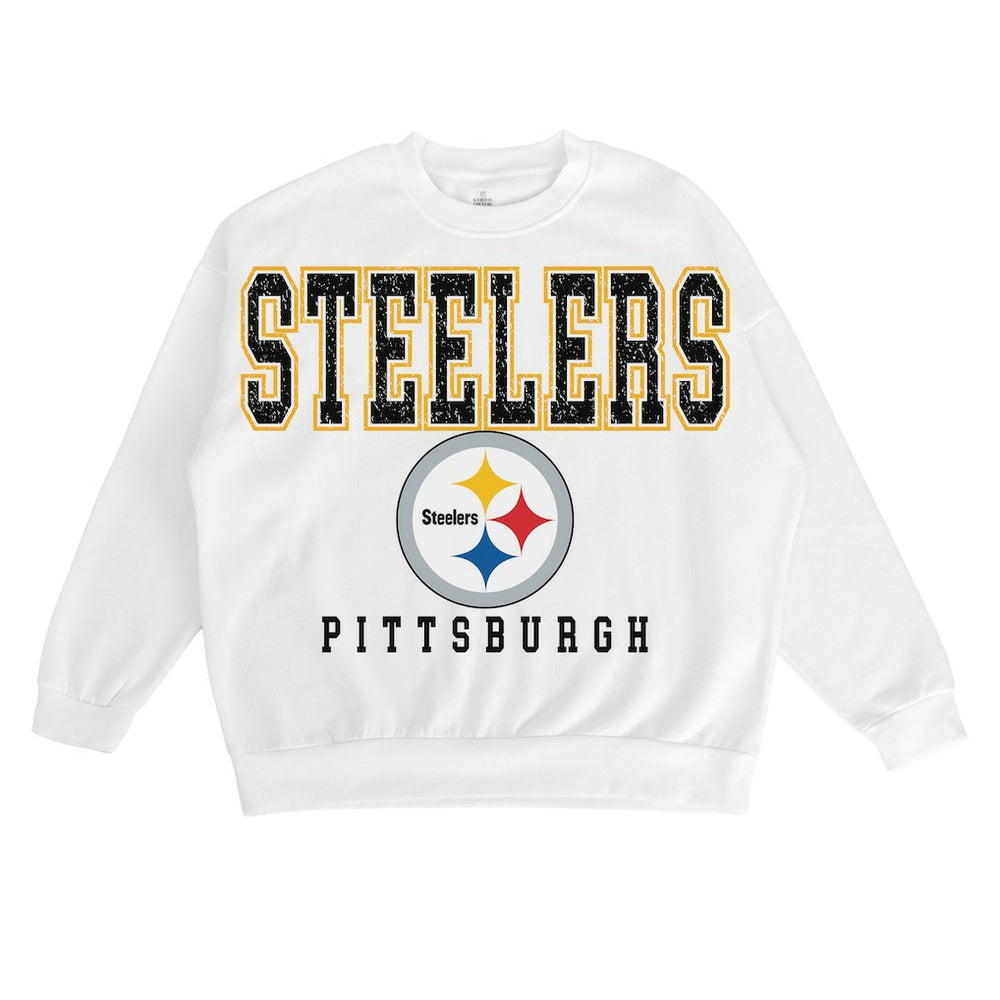 Pittsburgh Steelers Gameday Couture Women's Sunday Drives Oversized Crewneck Pullover Sweatshirt - White