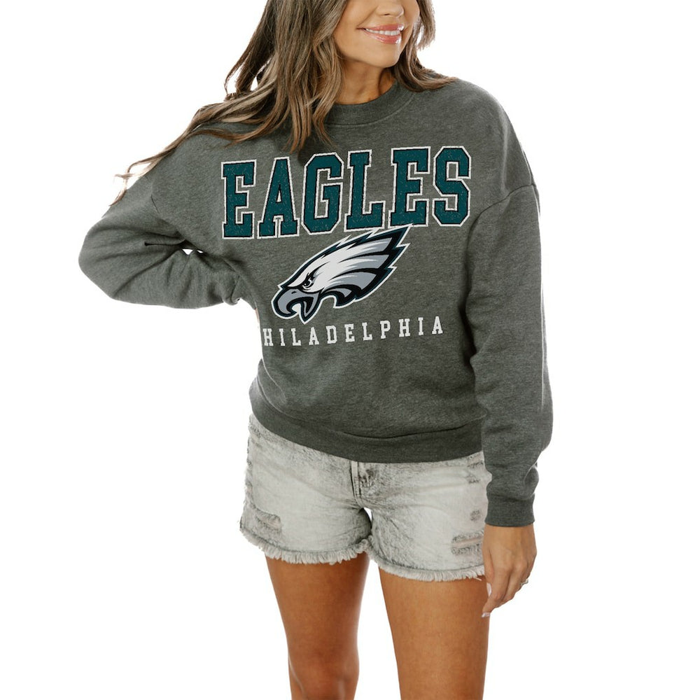 Philadelphia Eagles Gameday Couture Women's Oversized Bring The Energy Pullover Sweatshirt - Charcoal