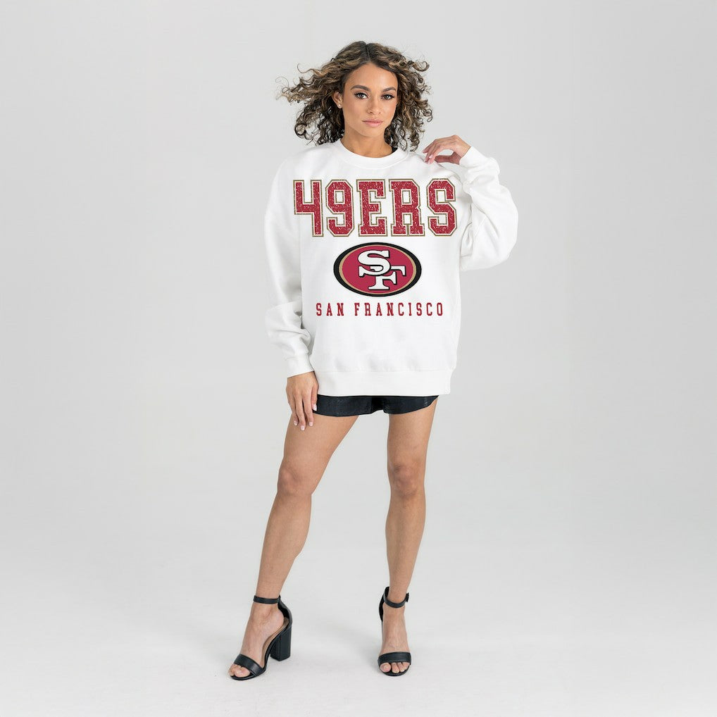 San Francisco 49ers Gameday Couture Women's Sunday Drives Oversized Crewneck Pullover Sweatshirt - White