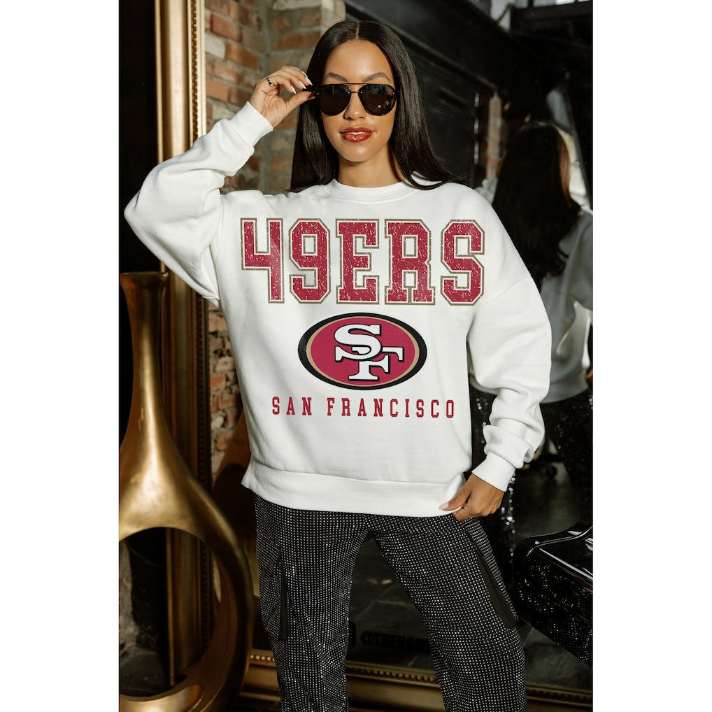 San Francisco 49ers Gameday Couture Women's Sunday Drives Oversized Crewneck Pullover Sweatshirt - White