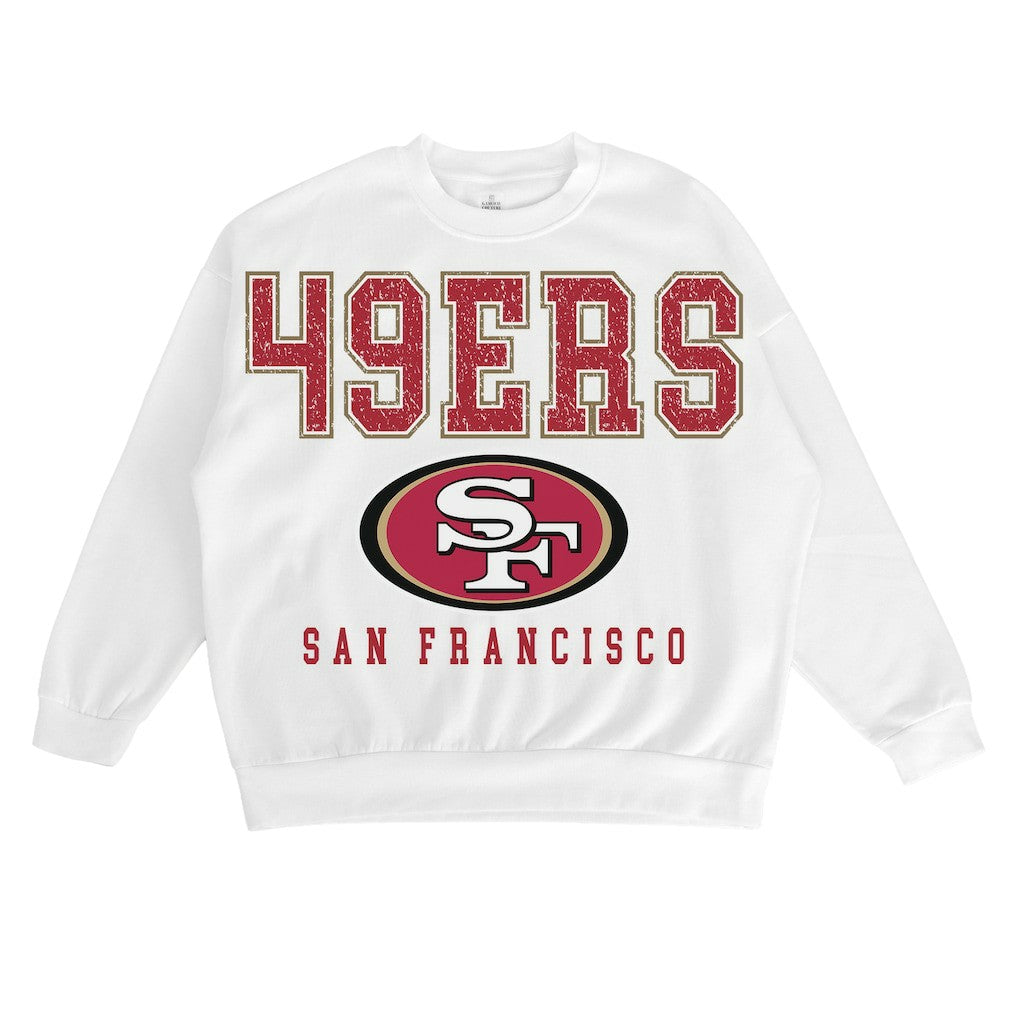 San Francisco 49ers Gameday Couture Women's Sunday Drives Oversized Crewneck Pullover Sweatshirt - White