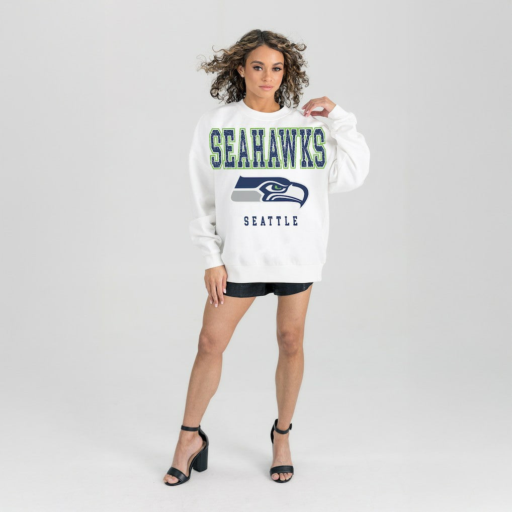 Seattle Seahawks Gameday Couture Women's Sunday Drives Oversized Crewneck Pullover Sweatshirt - White