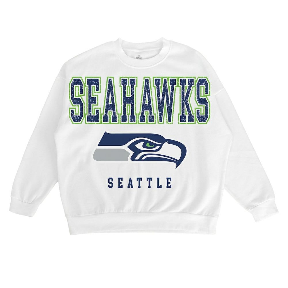 Seattle Seahawks Gameday Couture Women's Sunday Drives Oversized Crewneck Pullover Sweatshirt - White