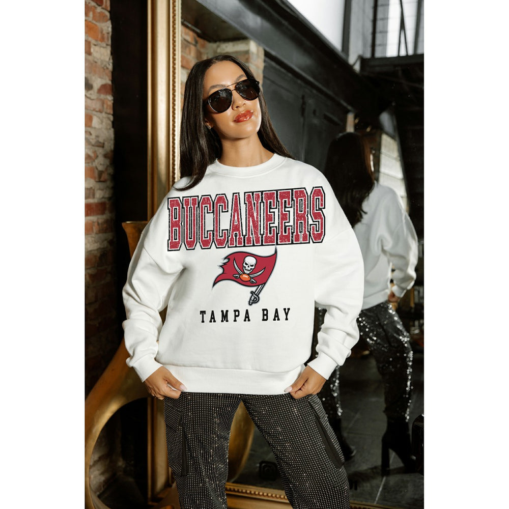 Tampa Bay Buccaneers Gameday Couture Women's Sunday Drives Oversized Crewneck Pullover Sweatshirt - White