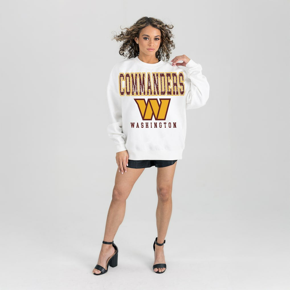 Washington Commanders Gameday Couture Women's Sunday Drives Oversized Crewneck Pullover Sweatshirt - White