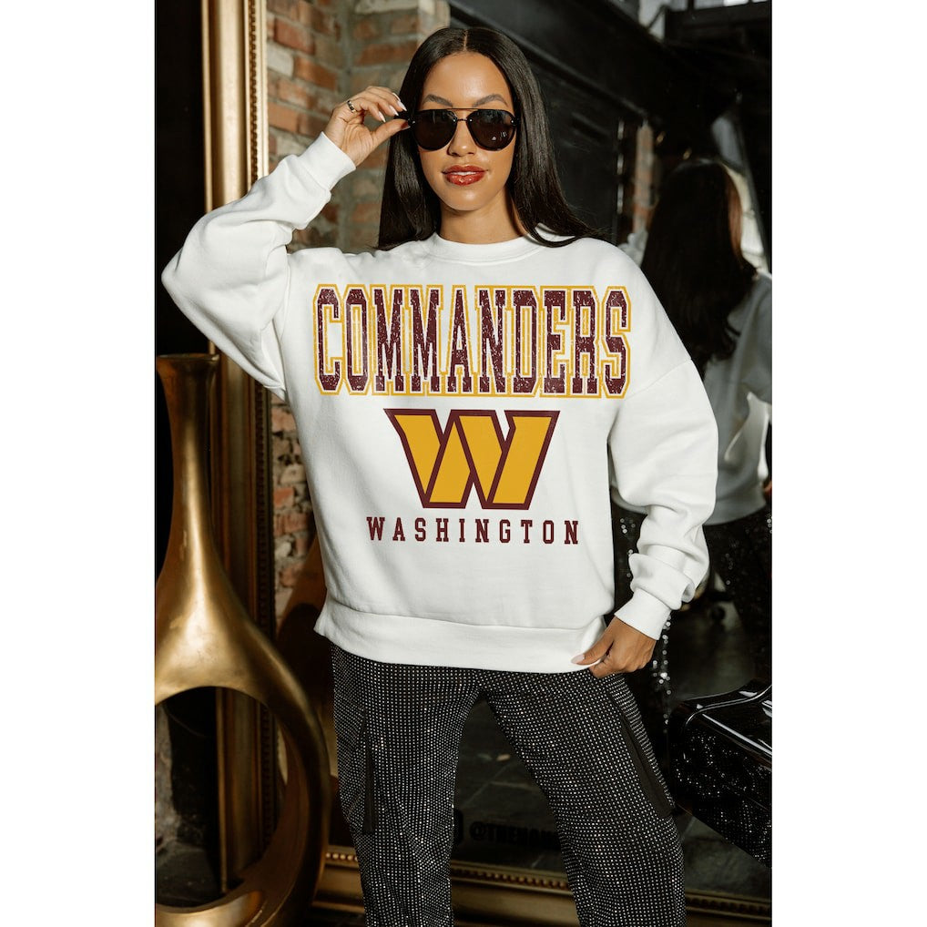 Washington Commanders Gameday Couture Women's Sunday Drives Oversized Crewneck Pullover Sweatshirt - White