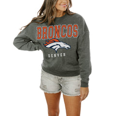 Denver Broncos Gameday Couture Women's Oversized Bring The Energy Pullover Sweatshirt - Charcoal
