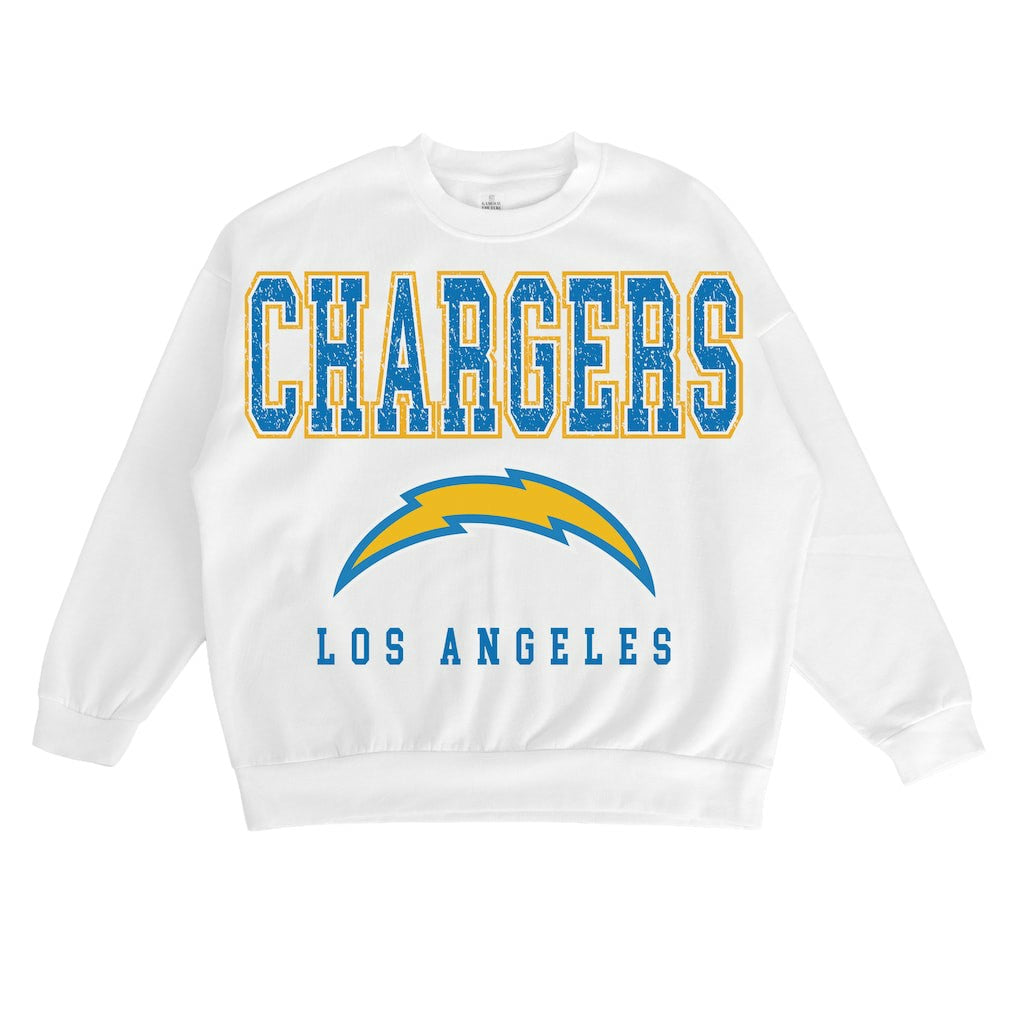 Los Angeles Chargers Gameday Couture Women's Sunday Drives Oversized Crewneck Pullover Sweatshirt - White