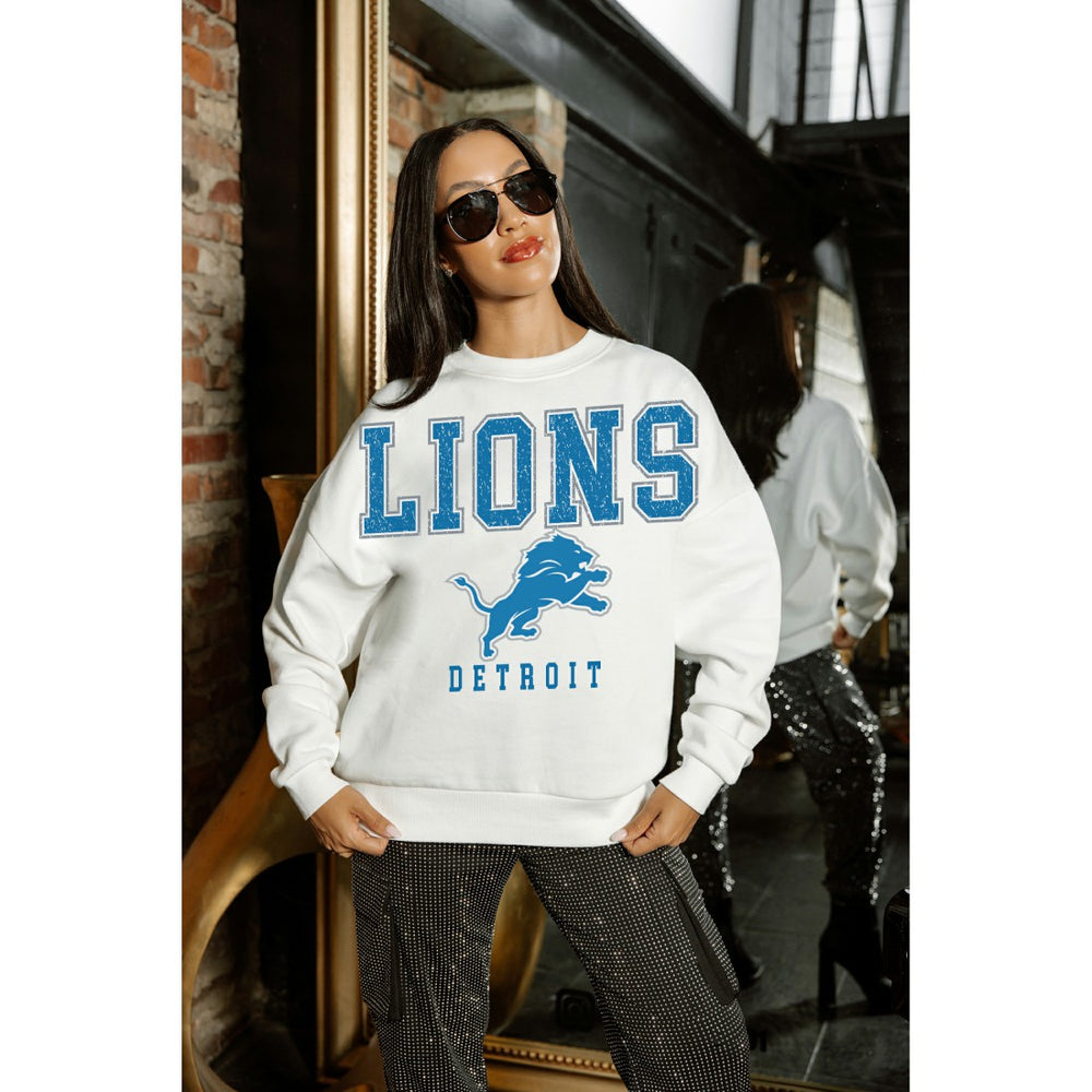 Detroit Lions Gameday Couture Women's Sunday Drives Oversized Crewneck Pullover Sweatshirt - White