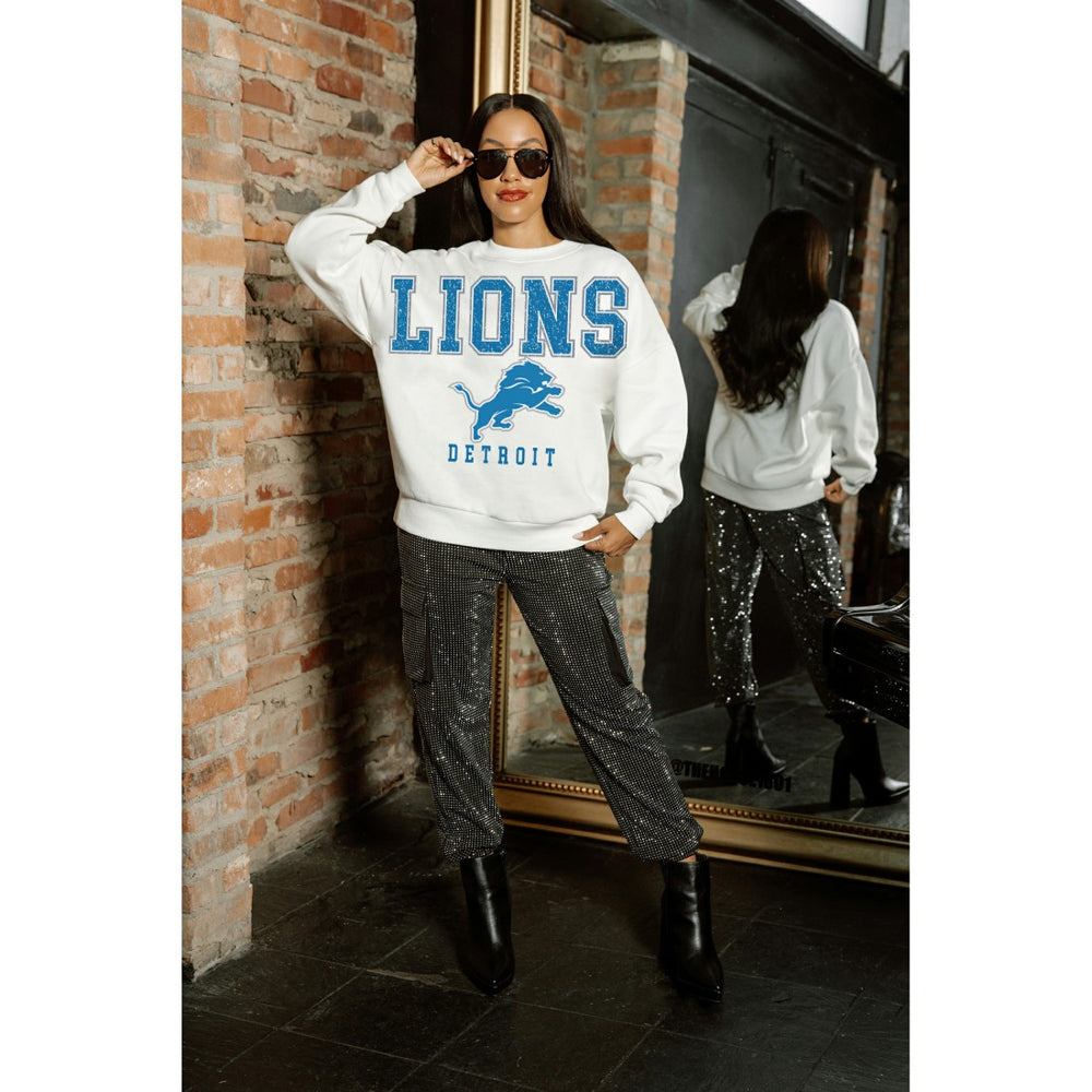 Detroit Lions Gameday Couture Women's Sunday Drives Oversized Crewneck Pullover Sweatshirt - White