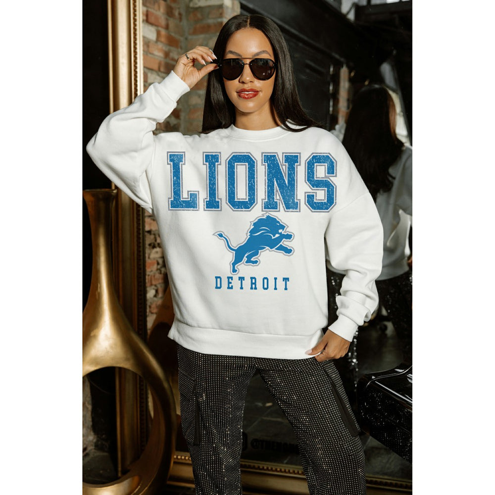 Detroit Lions Gameday Couture Women's Sunday Drives Oversized Crewneck Pullover Sweatshirt - White