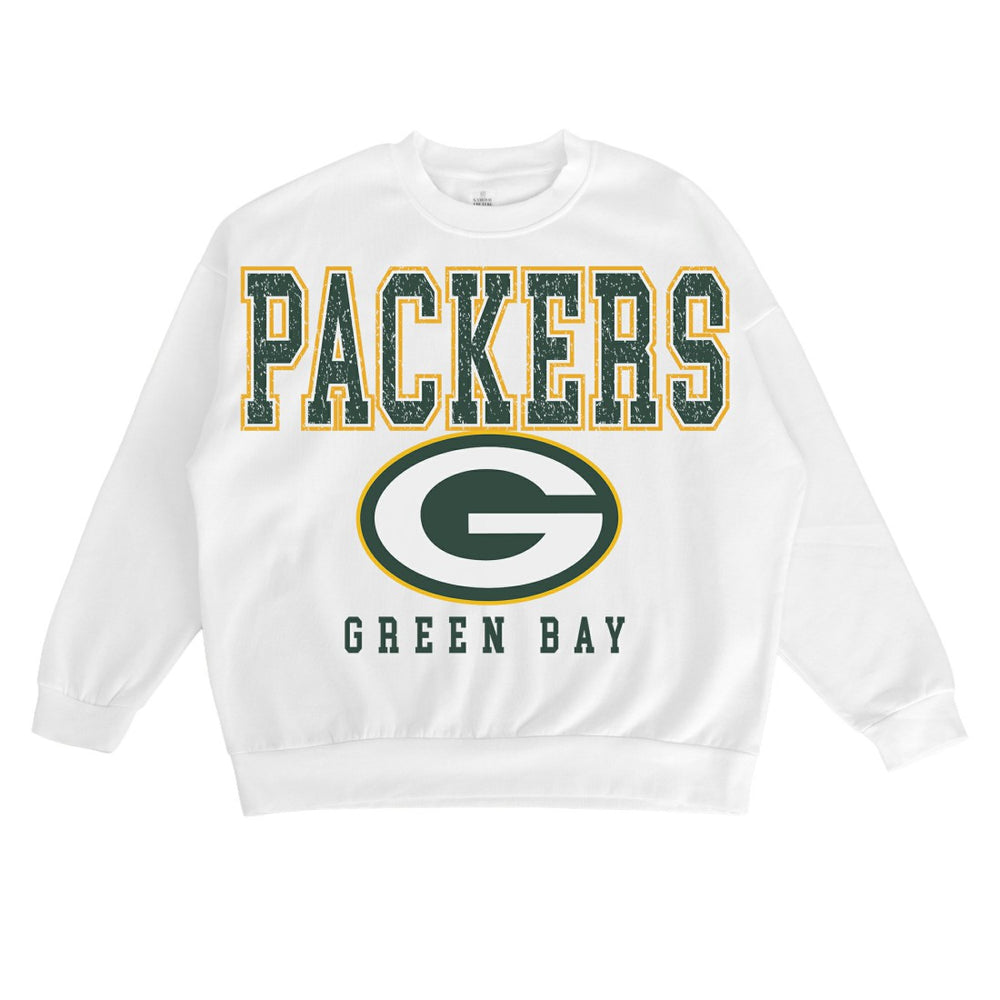 Green Bay Packers Gameday Couture Women's Sunday Drives Oversized Crewneck Pullover Sweatshirt - White