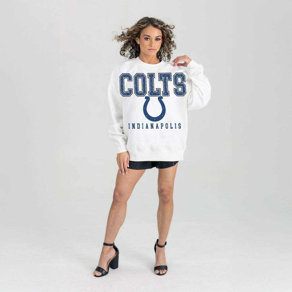 Indianapolis Colts Gameday Couture Women's Sunday Drives Oversized Crewneck Pullover Sweatshirt - White