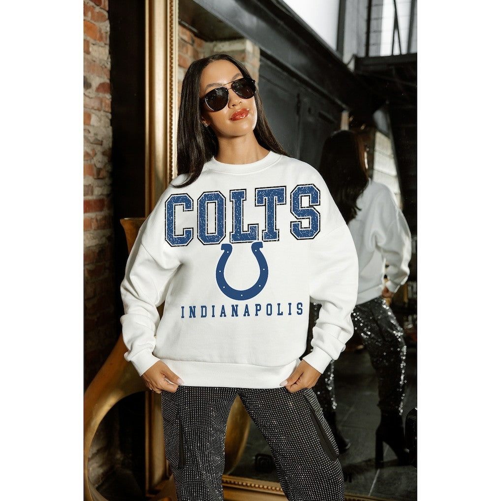Indianapolis Colts Gameday Couture Women's Sunday Drives Oversized Crewneck Pullover Sweatshirt - White