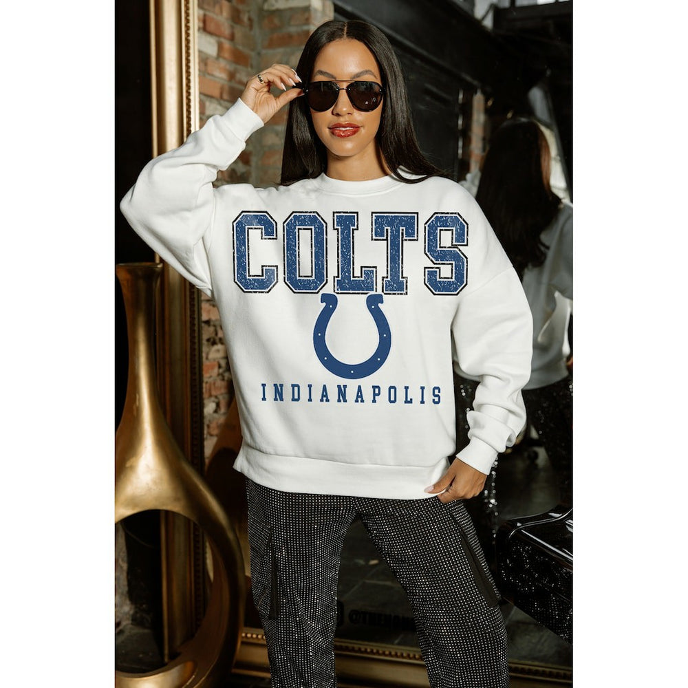 Indianapolis Colts Gameday Couture Women's Sunday Drives Oversized Crewneck Pullover Sweatshirt - White