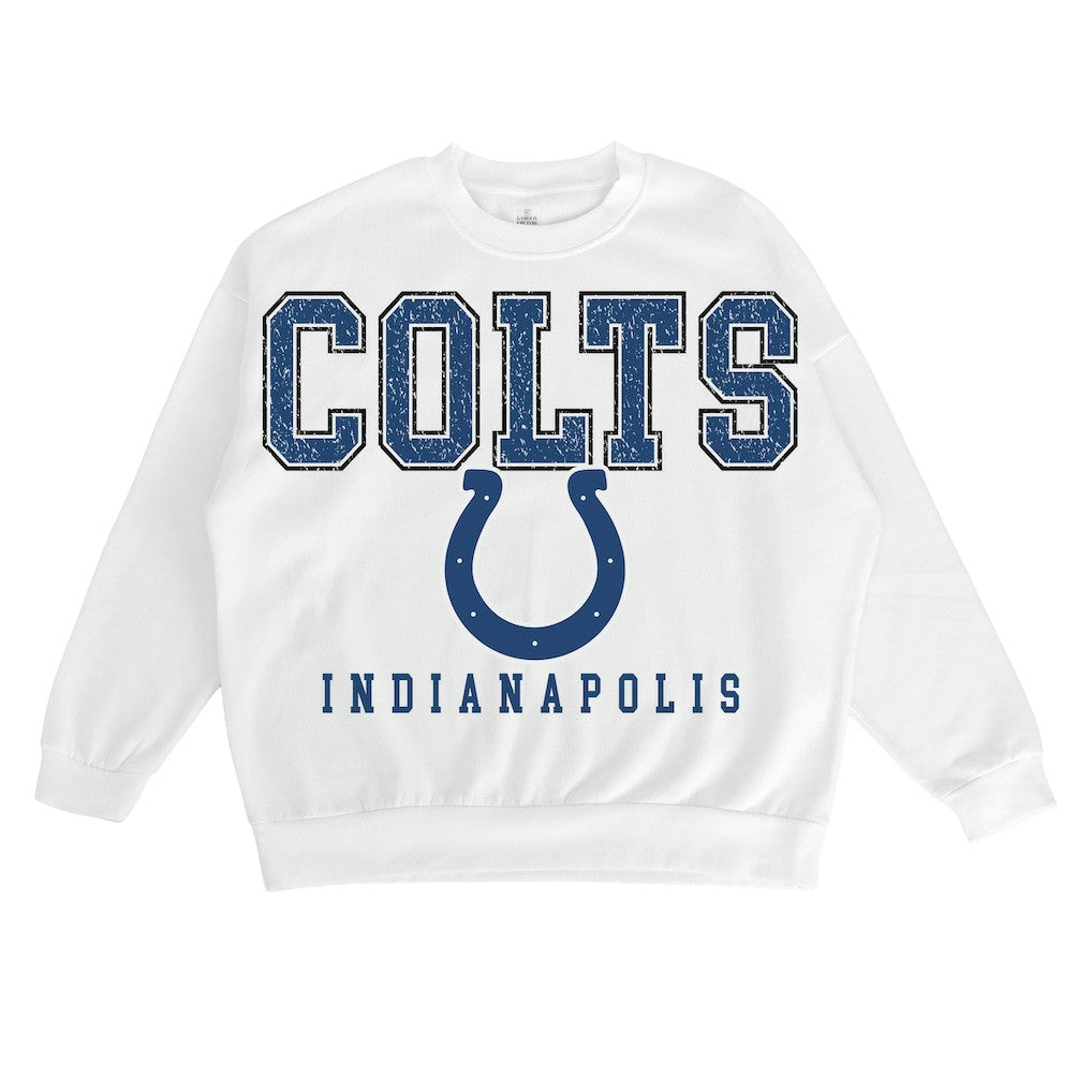 Indianapolis Colts Gameday Couture Women's Sunday Drives Oversized Crewneck Pullover Sweatshirt - White
