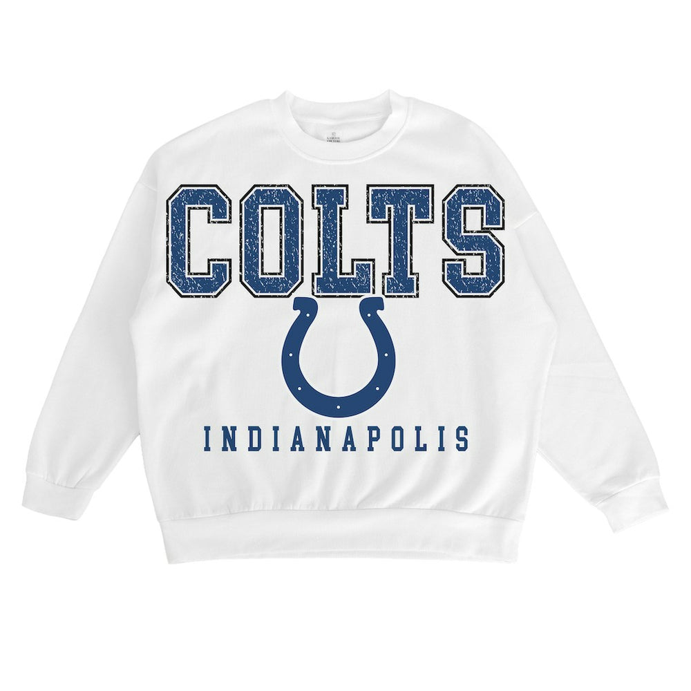 Indianapolis Colts Gameday Couture Women's Sunday Drives Oversized Crewneck Pullover Sweatshirt - White