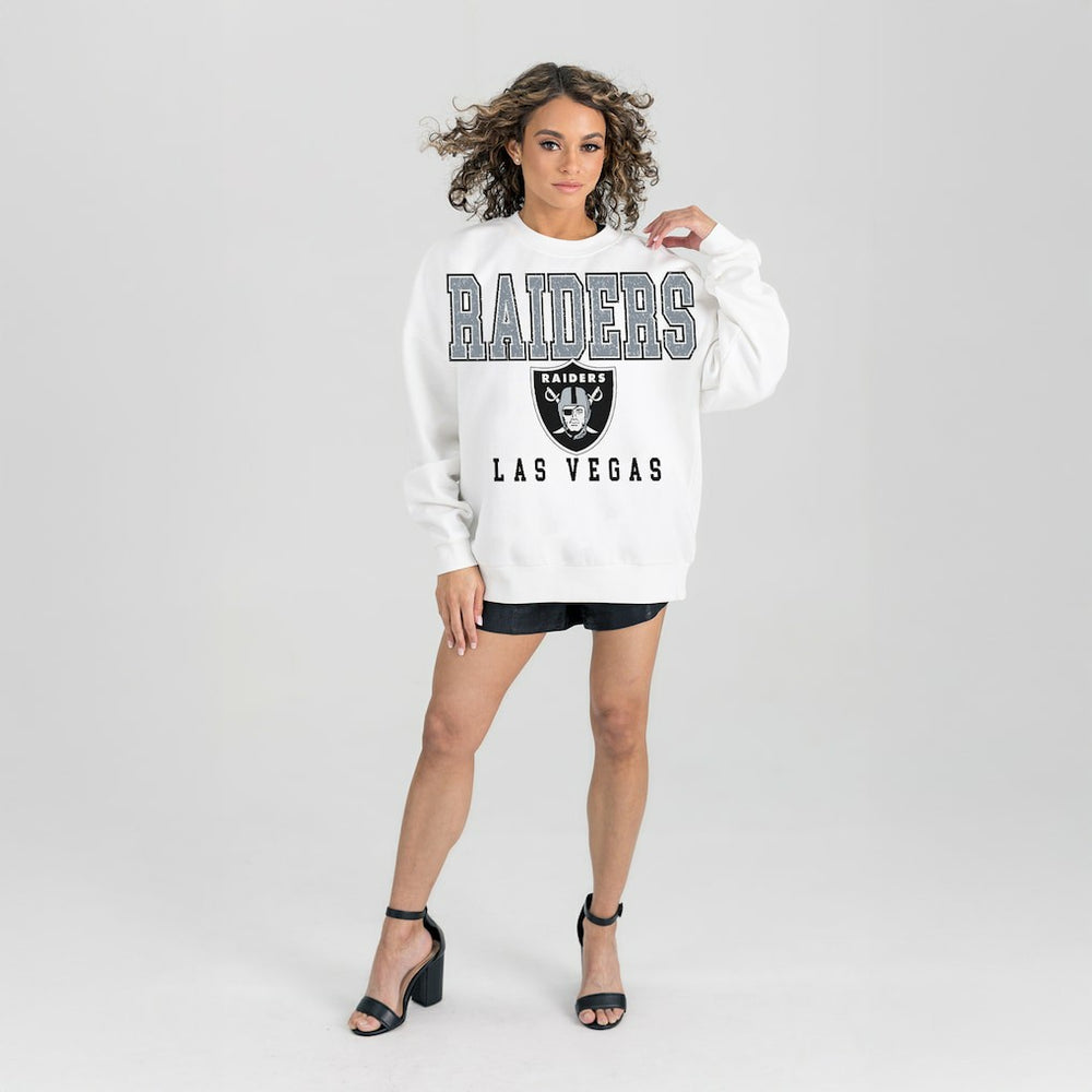 Las Vegas Raiders Gameday Couture Women's Sunday Drives Oversized Crewneck Pullover Sweatshirt - White