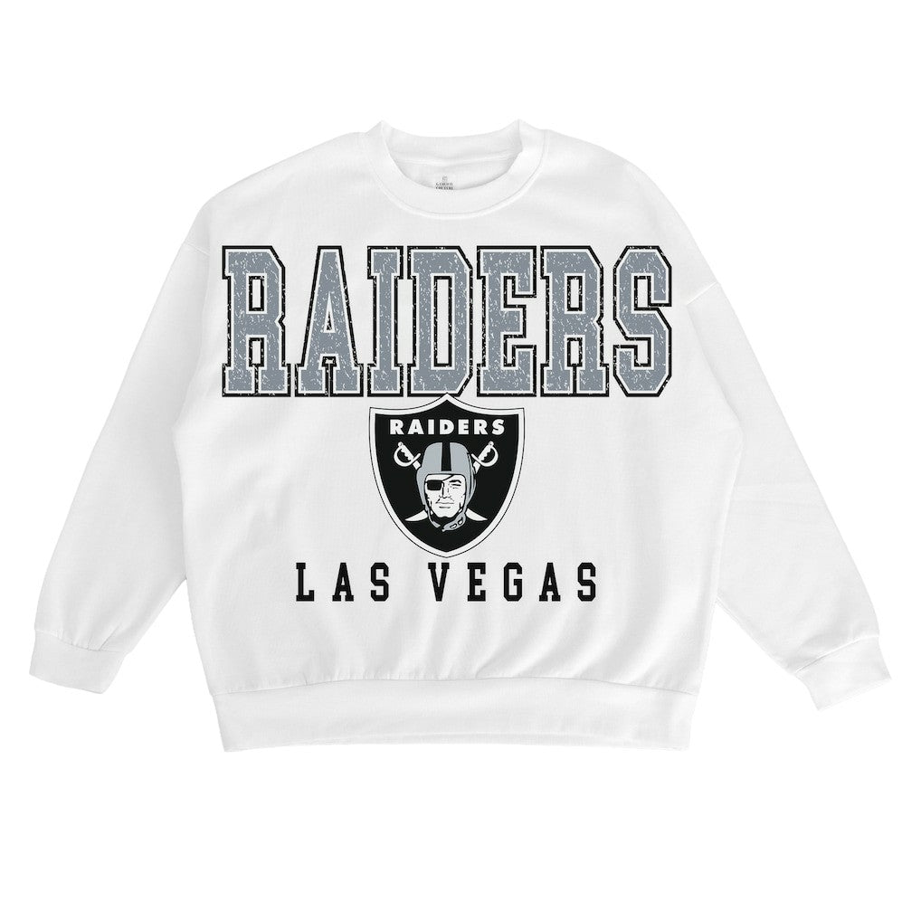 Las Vegas Raiders Gameday Couture Women's Sunday Drives Oversized Crewneck Pullover Sweatshirt - White