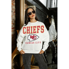 Kansas City Chiefs Gameday Couture Women's Sunday Drives Oversized Crewneck Pullover Sweatshirt - White