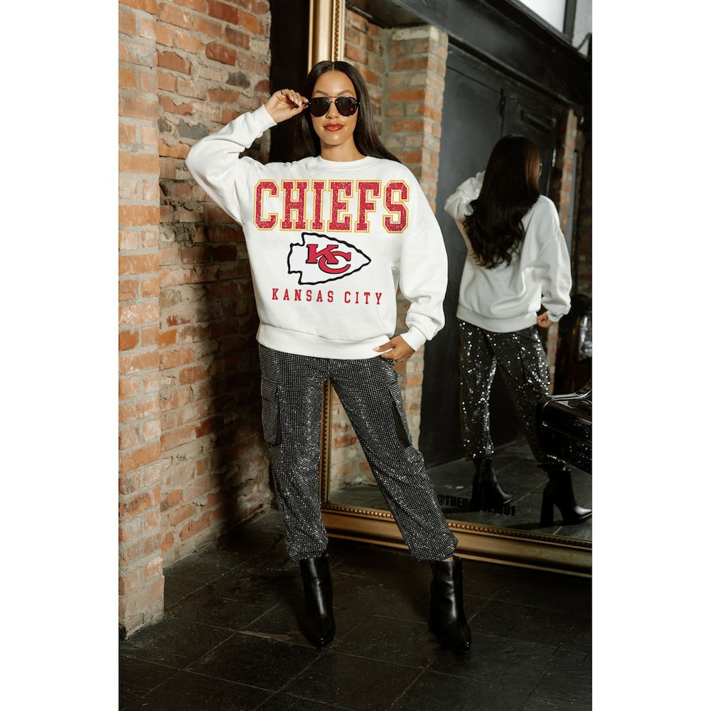 Kansas City Chiefs Gameday Couture Women's Sunday Drives Oversized Crewneck Pullover Sweatshirt - White