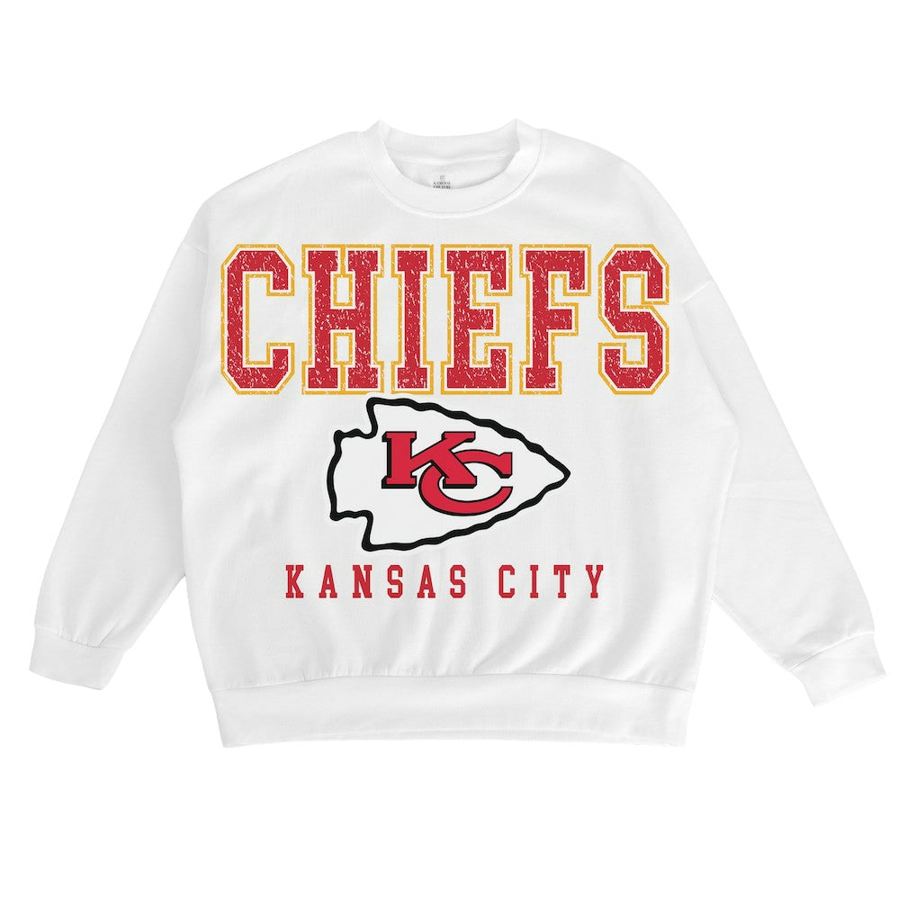 Kansas City Chiefs Gameday Couture Women's Sunday Drives Oversized Crewneck Pullover Sweatshirt - White