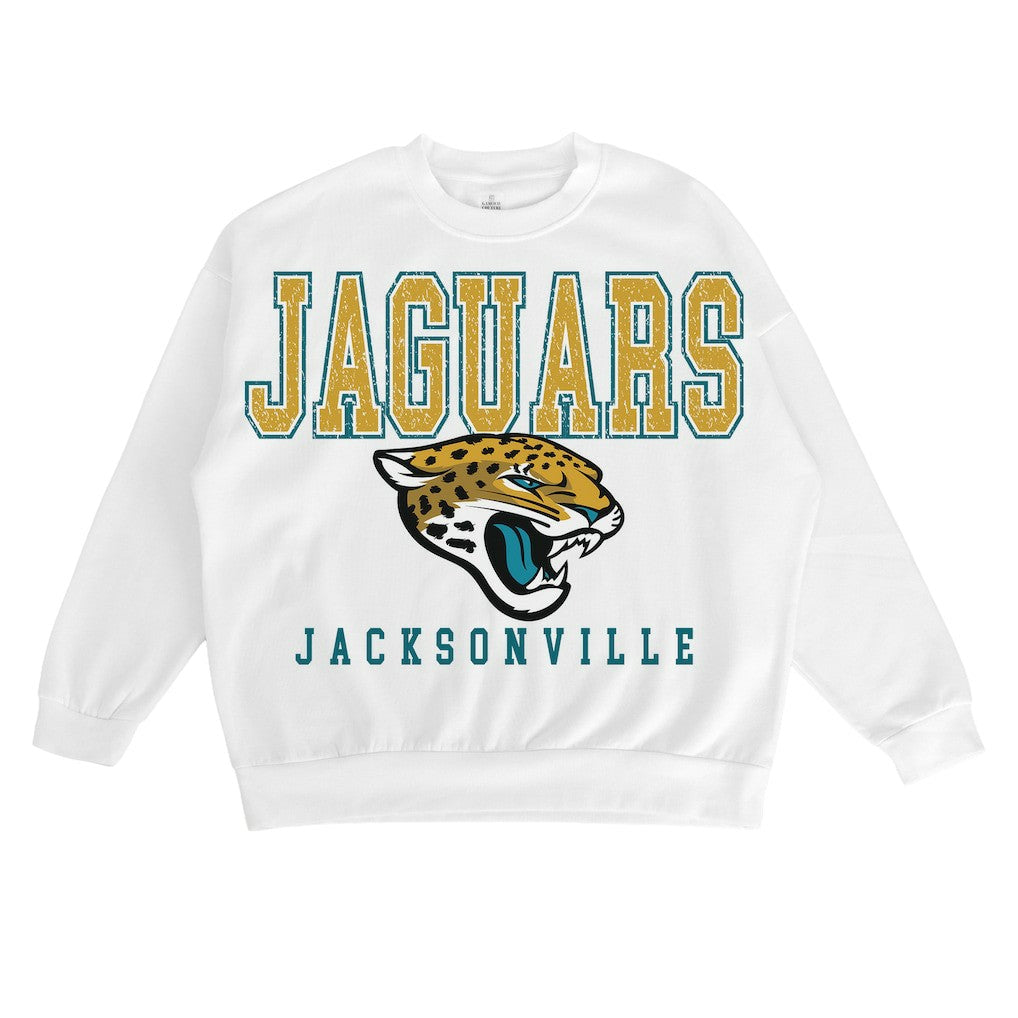 Jacksonville Jaguars Gameday Couture Women's Sunday Drives Oversized Crewneck Pullover Sweatshirt - White