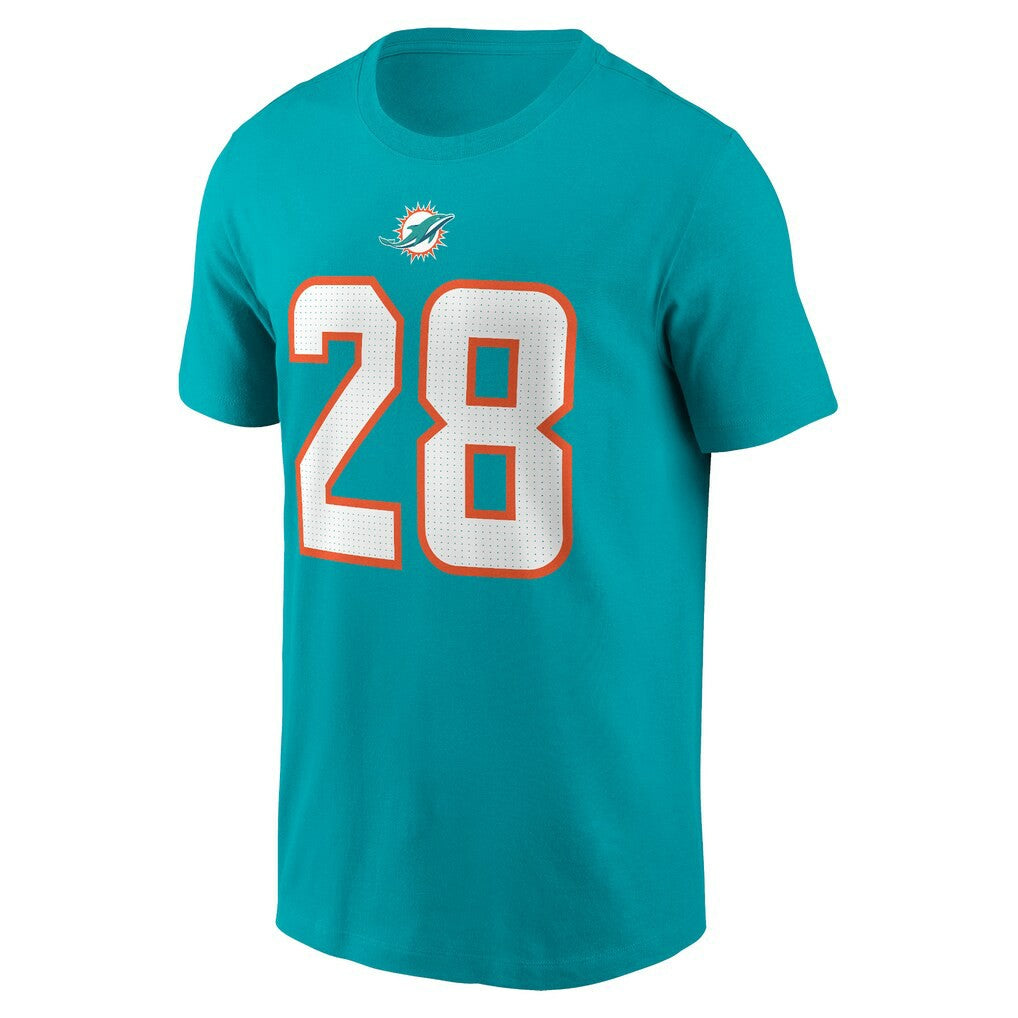 De’Von Achane Miami Dolphins Player Name & Number T-Shirt - Aqua T-shirts