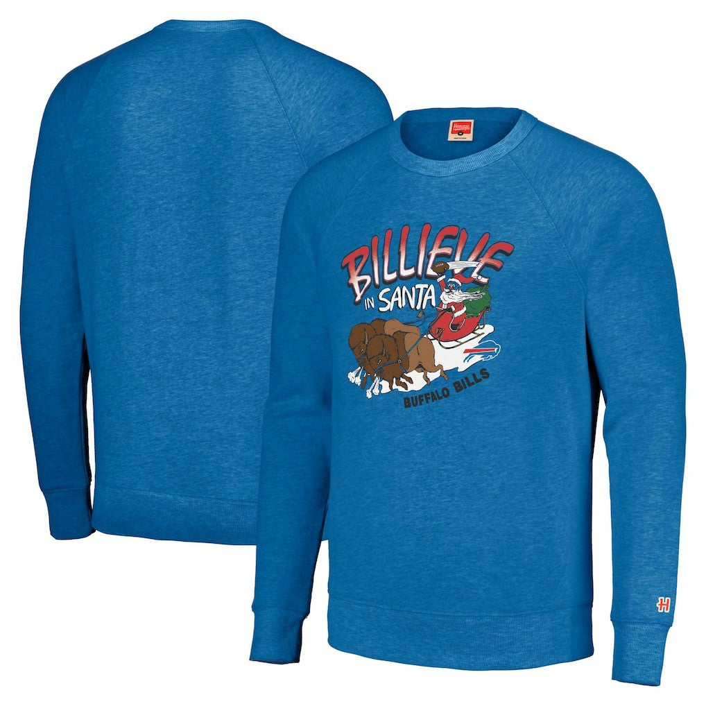 Buffalo Bills Homage Unisex Holiday Raglan Tri-Blend Pullover Sweatshirt - Royal Pullover