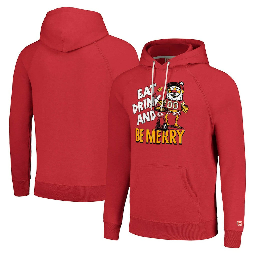 Kansas City Chiefs Homage Unisex Holiday Raglan Tri-Blend Pullover Hoodie - Red Hoodies