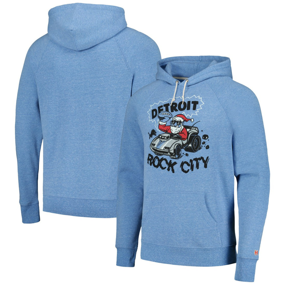 Detroit Lions Homage Unisex Holiday Raglan Tri-Blend Pullover Hoodie - Light Blue Hoodies