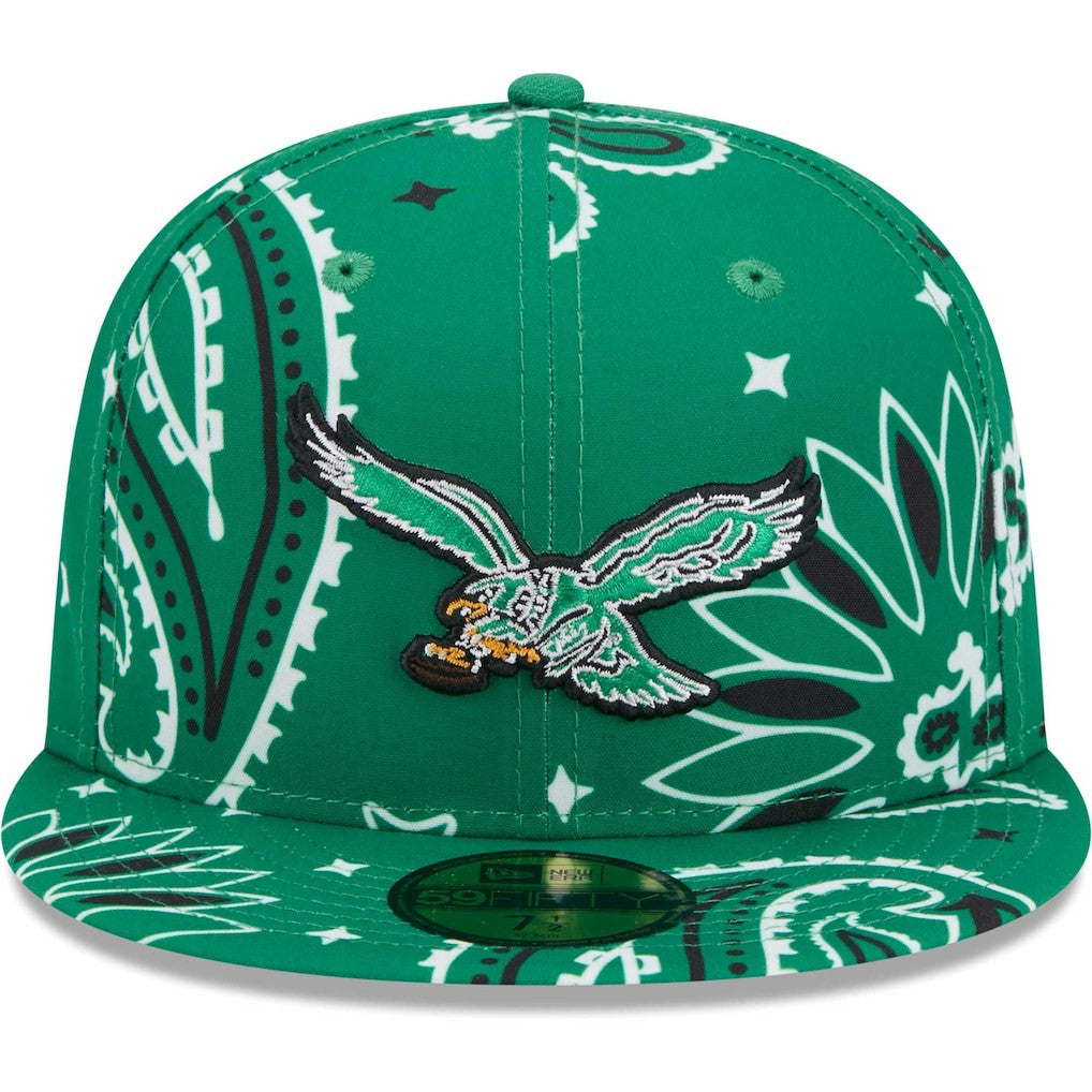 Philadelphia Eagles New Era Throwback Paisley 59FIFTY Fitted Hat - Kelly Green Hats