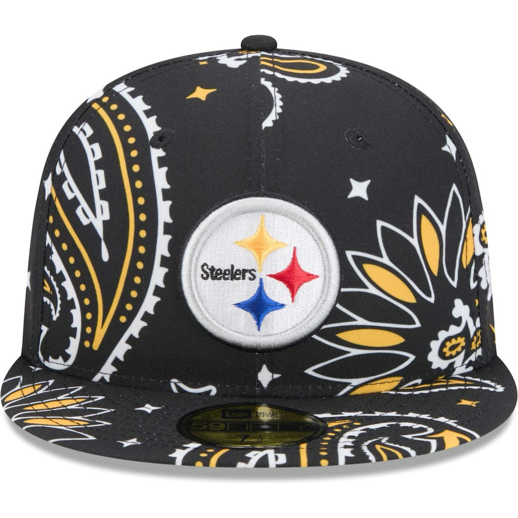 Pittsburgh Steelers New Era Paisley 59FIFTY Fitted Hat - Black Hats