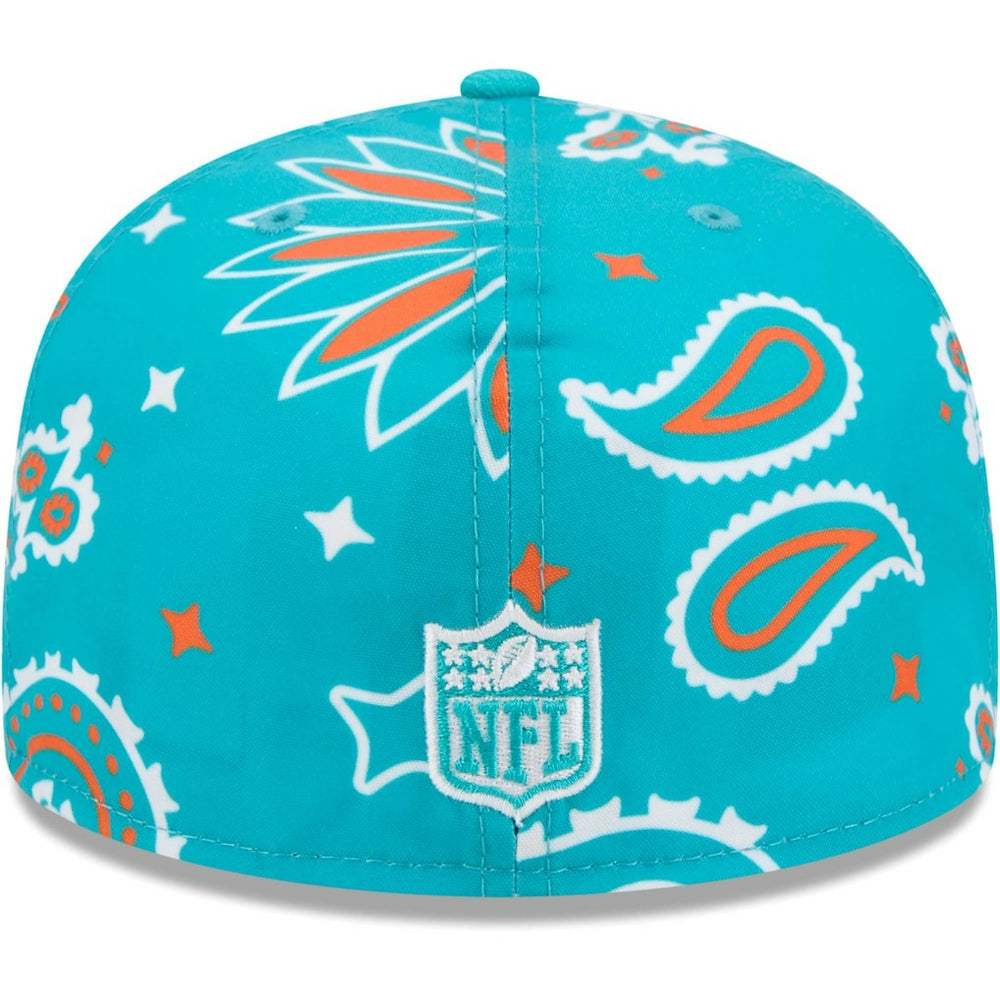 Miami Dolphins New Era Paisley 59FIFTY Fitted Hat - Aqua Hats