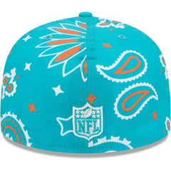 Miami Dolphins New Era Paisley 59FIFTY Fitted Hat - Aqua Hats