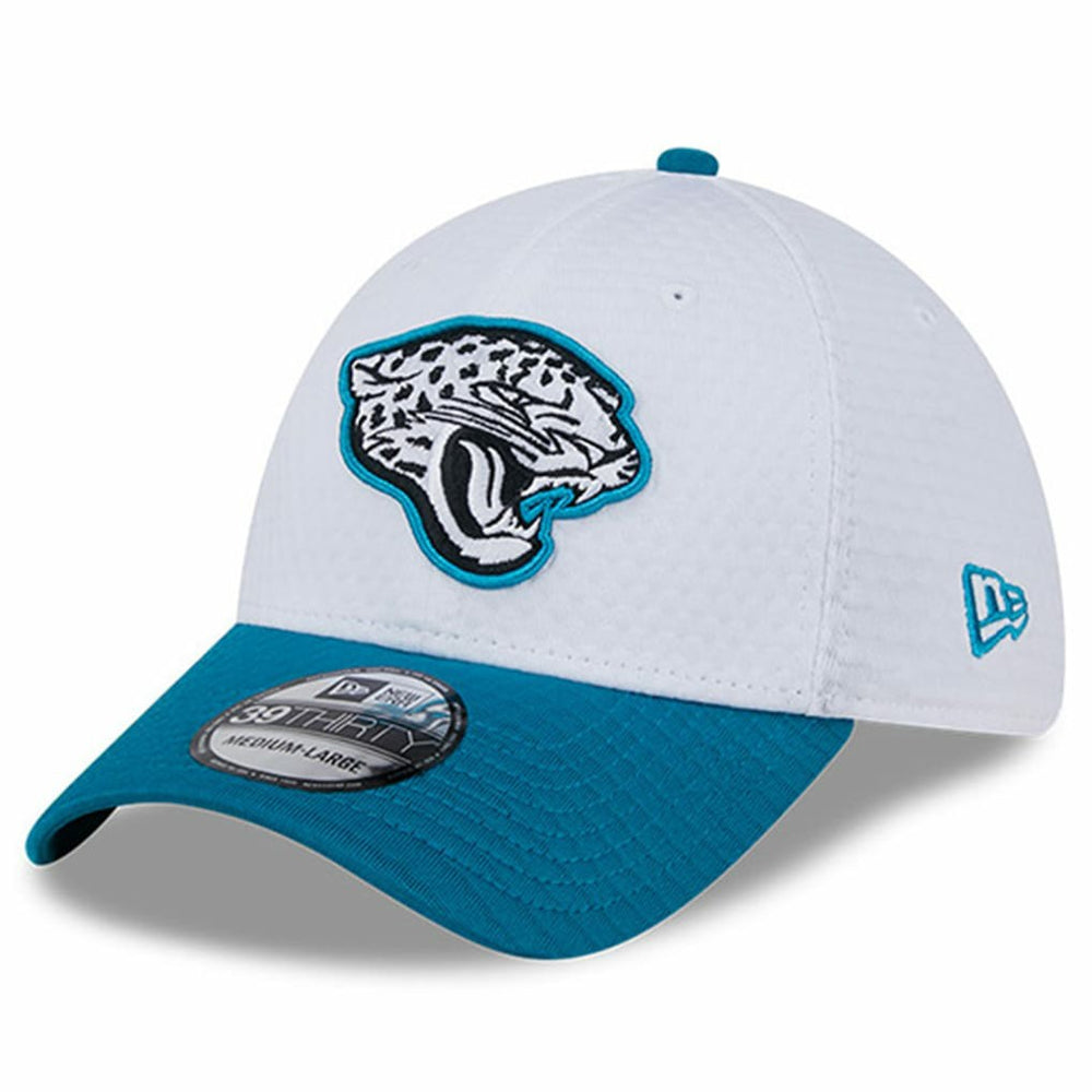 Jacksonville Jaguars New Era 2024 NFL Training Camp 39THIRTY Flex Hat - White/Teal Hats